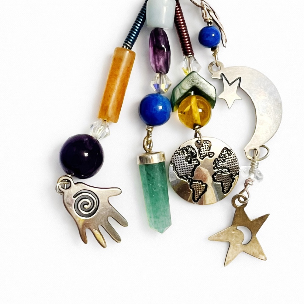 Sterling Silver Gemstone Charm Dangle Earrings Bo… - image 2